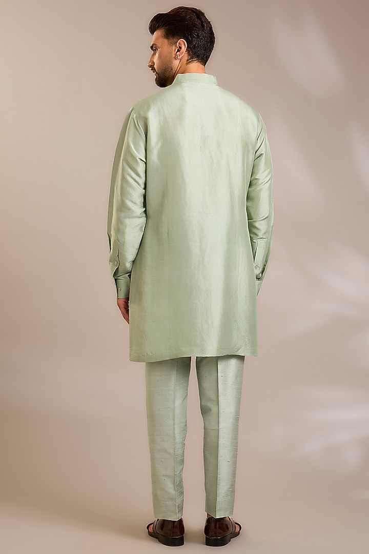 Sage Green Silk Groom Sherwani Set by Seema Gujral Men at Pernia's Pop Up Shop