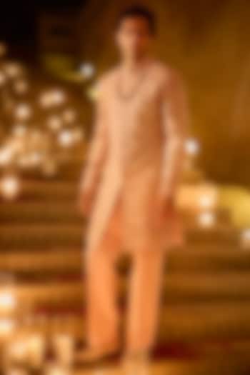 Pink Raw Silk Thread Embroidered Groom Sherwani Set by Seema Gujral Men at Pernia's Pop Up Shop