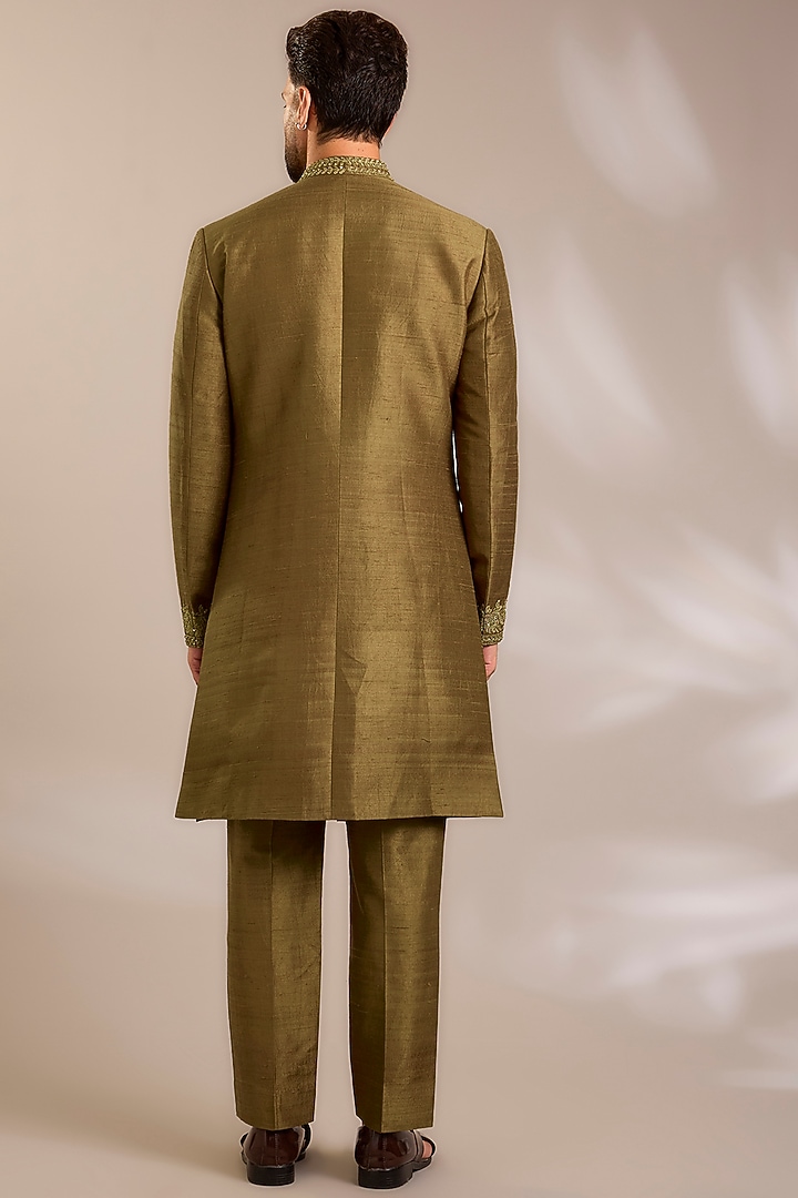 Antique Gold Silk Groom Sherwani Set by Seema Gujral Men at Pernia's Pop Up Shop