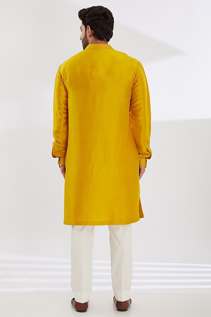 Yellow Raw Silk Embroidered Nehru Jacket Set by Seema Gujral Men at Pernia's Pop Up Shop