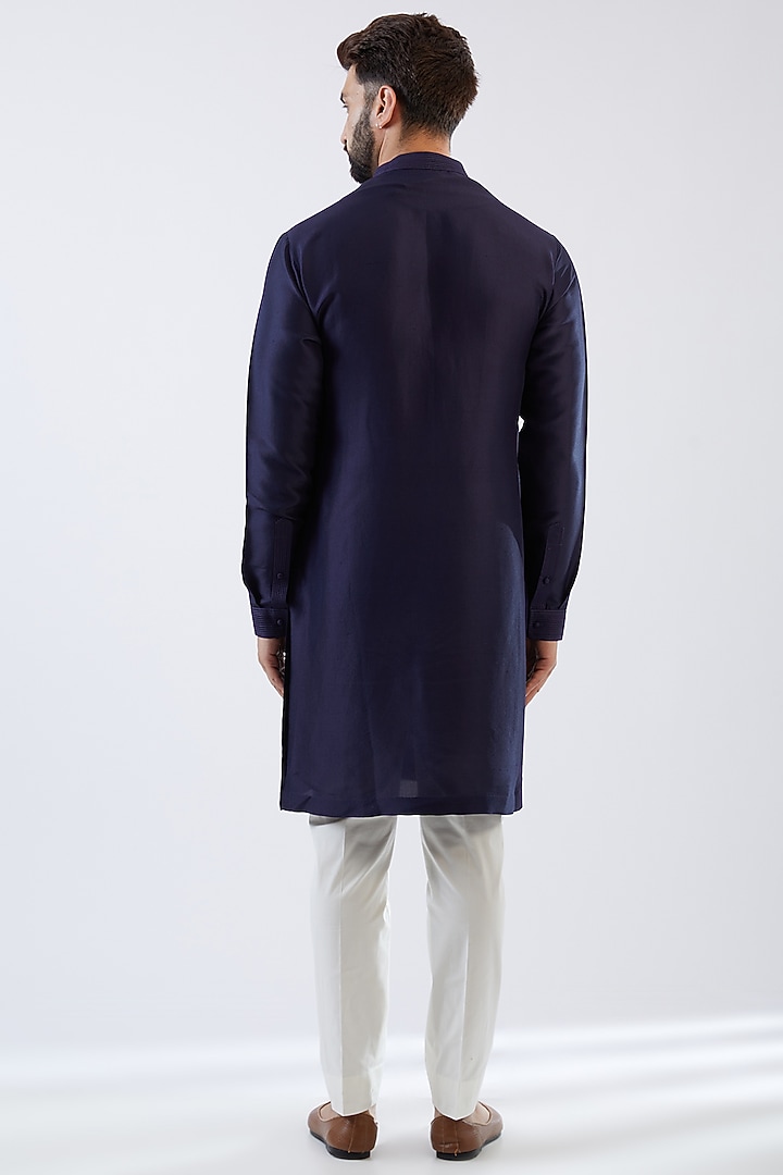 Metallic Blue Raw Silk Gota Embroidered Bundi Jacket Set  by Seema Gujral Men at Pernia's Pop Up Shop