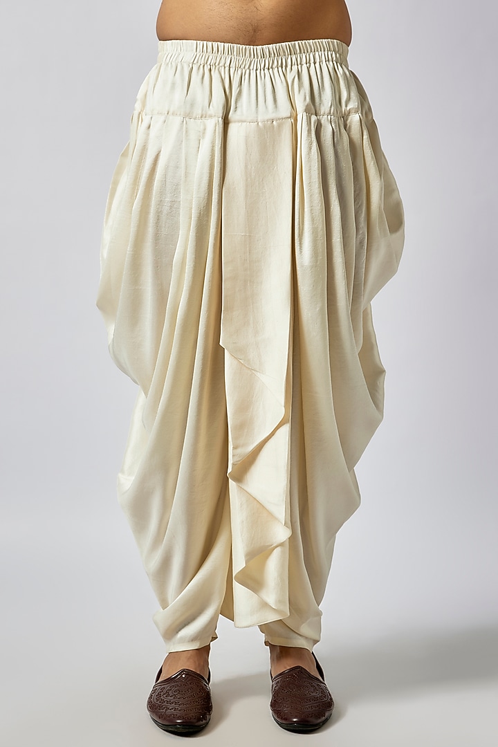 Cream Silk Blend Draped Salwar Pants by Seema Gujral Men at Pernia's Pop Up Shop