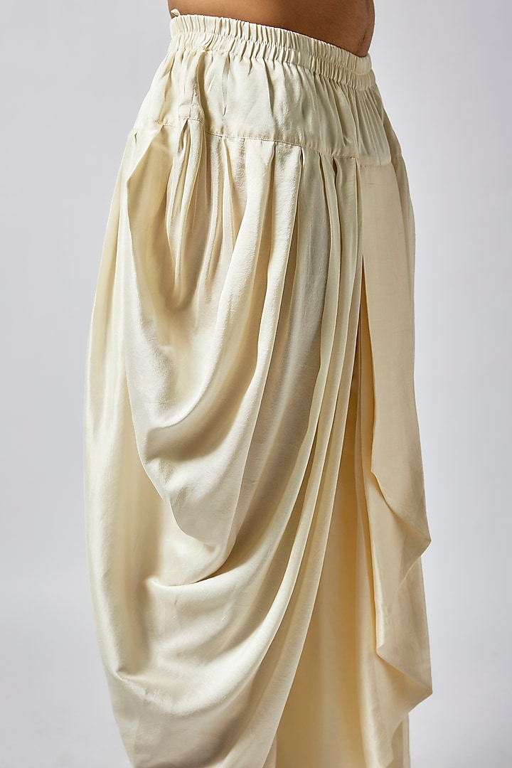 Cream Silk Blend Draped Salwar Pants by Seema Gujral Men at Pernia's Pop Up Shop