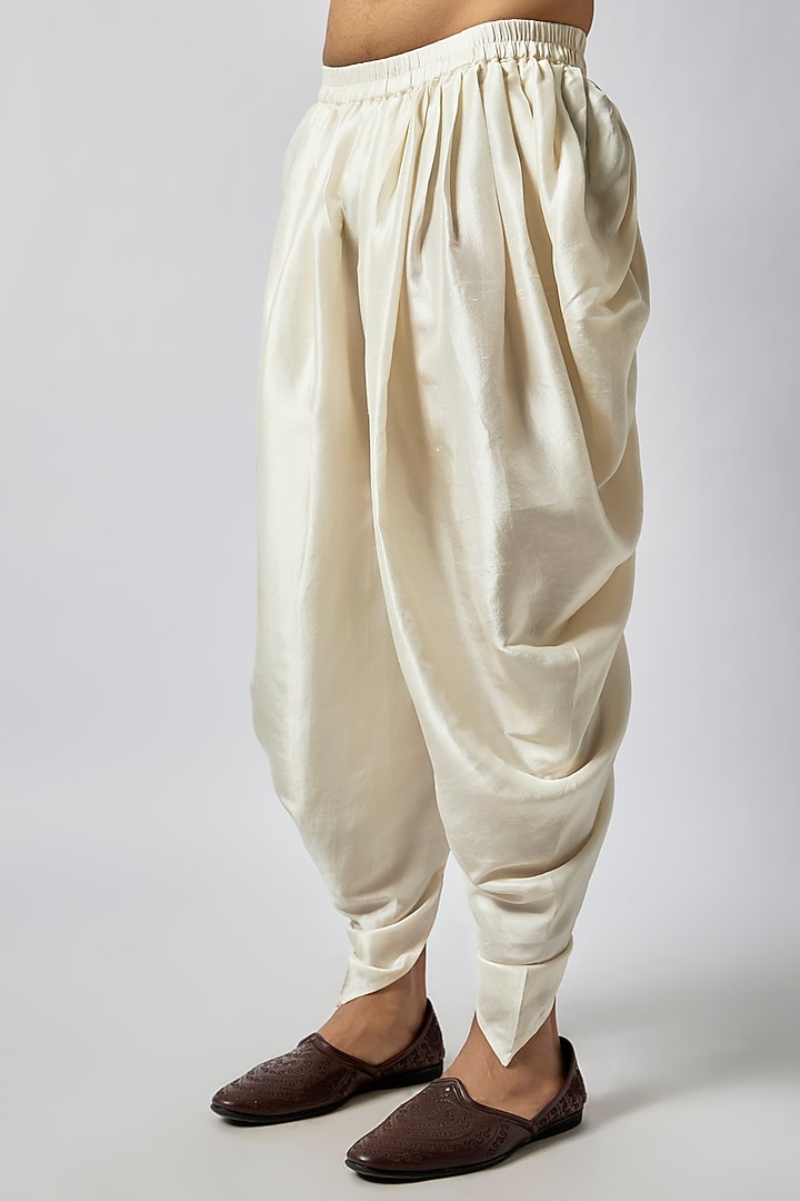 Cream Silk Blend Draped Salwar Pants by Seema Gujral Men at Pernia's Pop Up Shop