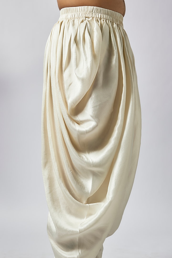 Cream Silk Blend Draped Salwar Pants by Seema Gujral Men at Pernia's Pop Up Shop