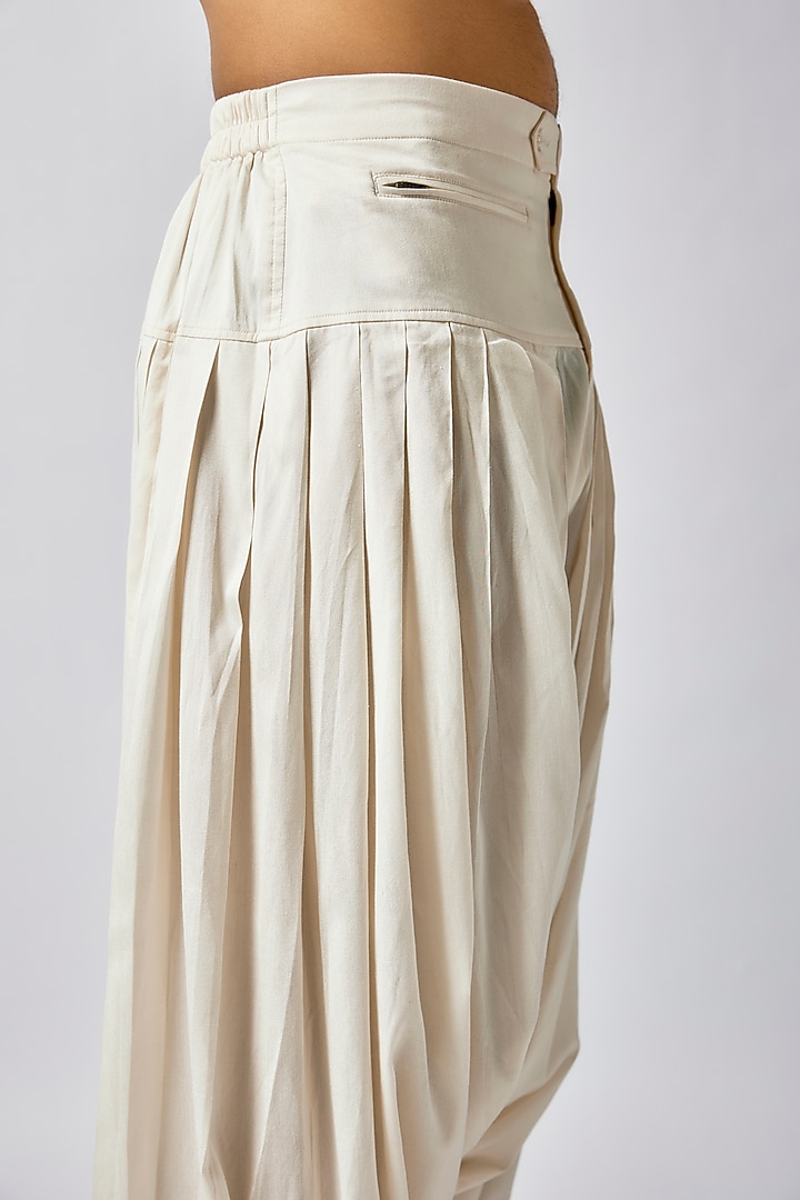 Cream Silk Blend Draped Salwar Pants by Seema Gujral Men at Pernia's Pop Up Shop
