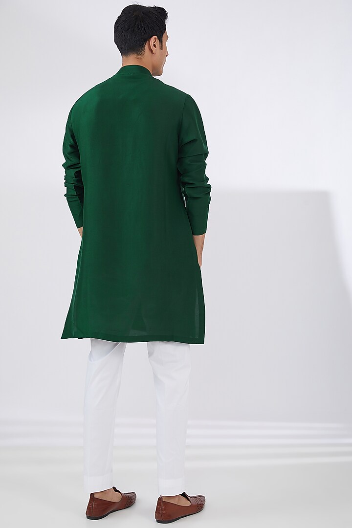 Dark Green Raw Silk Embroidered Groom Indowestern Set by Seema Gujral Men at Pernia's Pop Up Shop