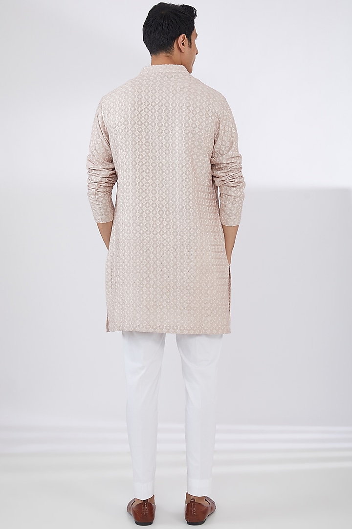 Ivory Raw Silk Embroidered Groom Indowestern Set by Seema Gujral Men at Pernia's Pop Up Shop