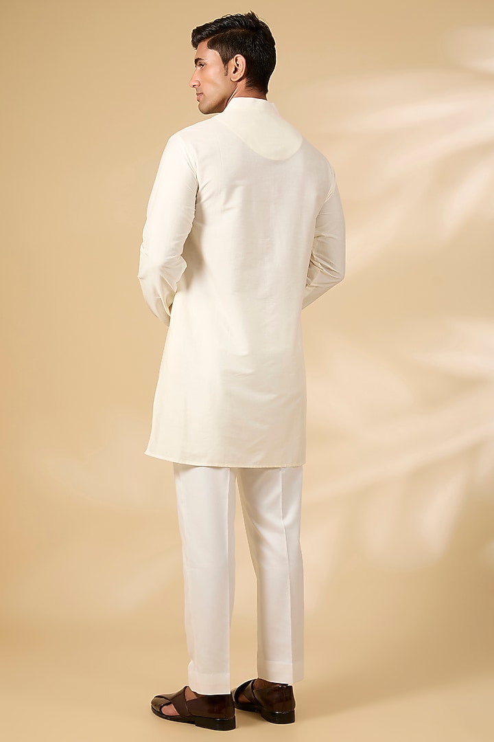 Cream Raw Silk & Cotton Silk Sherwani Set by Seema Gujral Men at Pernia's Pop Up Shop