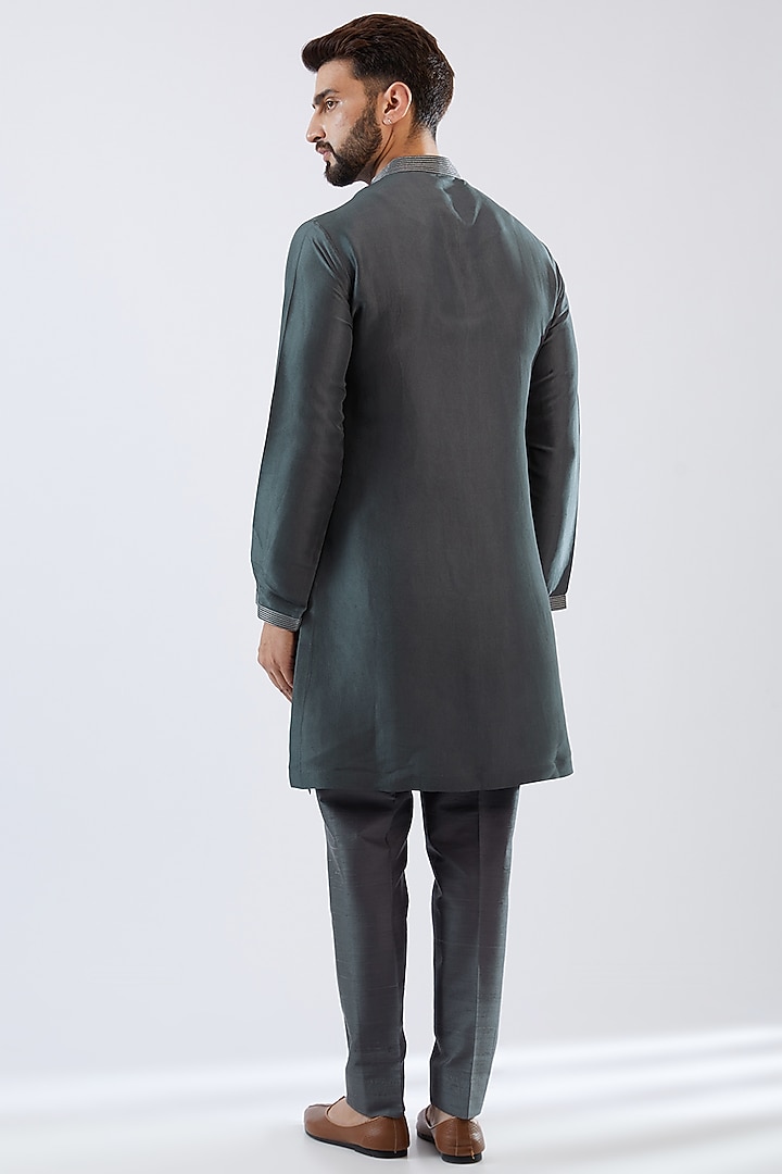 Grey Raw Silk Sequins Embroidered Groom Sherwani Set by Seema Gujral Men at Pernia's Pop Up Shop