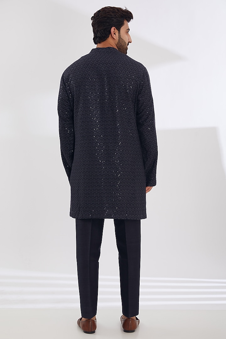 Grey Raw Silk Embroidered Groom Indowestern Set by Seema Gujral Men at Pernia's Pop Up Shop