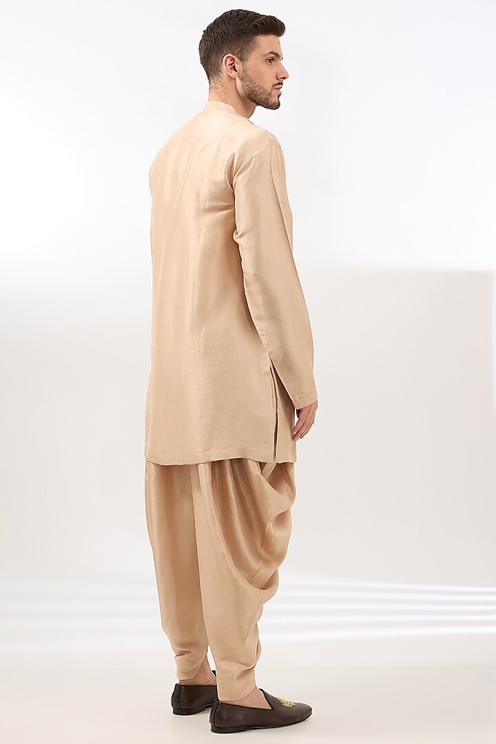 Beige Raw Silk Embroidered Sherwani Set by Seema Gujral Men at Pernia's Pop Up Shop