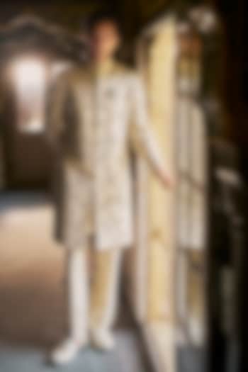 Ivory Raw Silk Dori Embroidered Sherwani Set by Seema Gujral Men