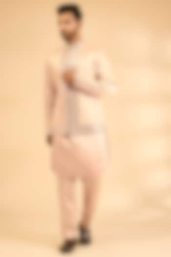 Peach Silk Bundi Jacket Set by Seema Gujral Men at Pernia's Pop Up Shop
