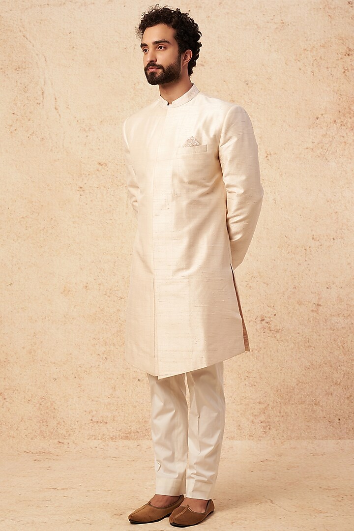 Ivory Embroidered Sherwani Set by Seema Gujral Men