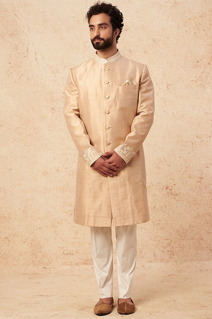 Gold Embroidered Wedding Sherwani Set by Seema Gujral Men at Pernia's Pop Up Shop