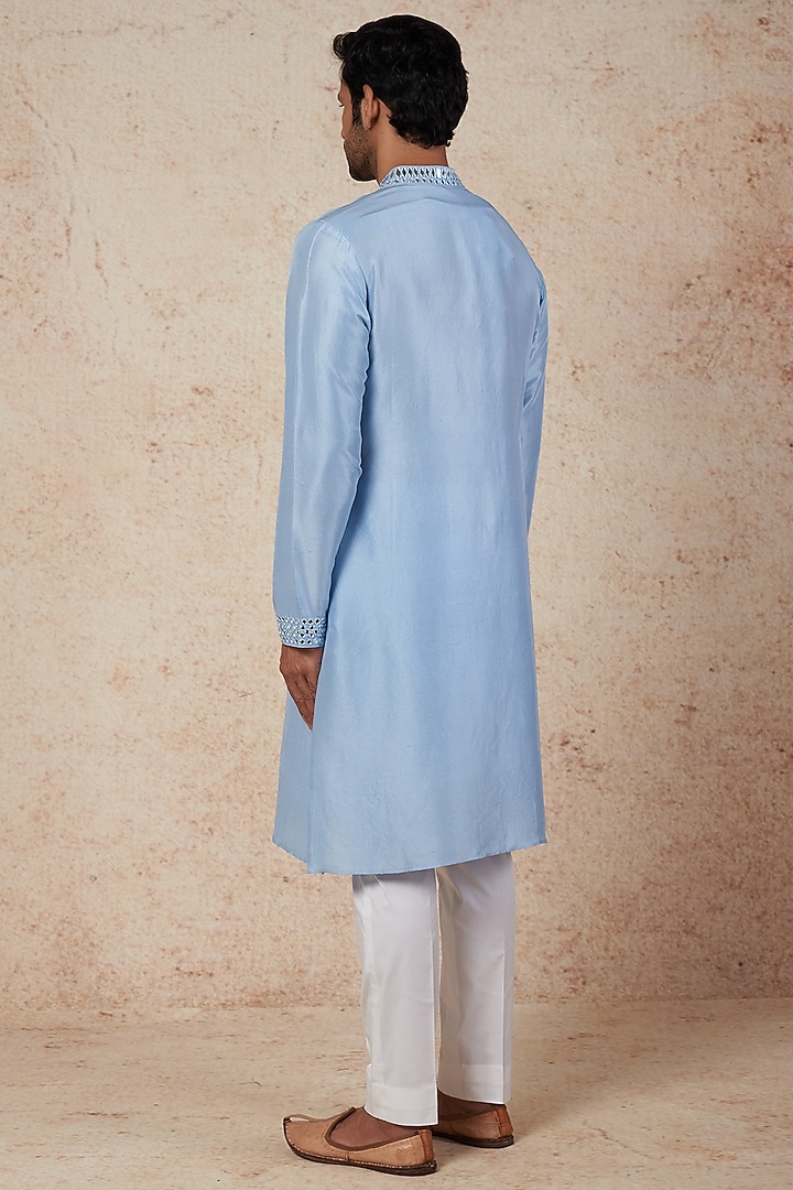 Powder Blue Embroidered Kurta Set by Seema Gujral Men at Pernia's Pop Up Shop