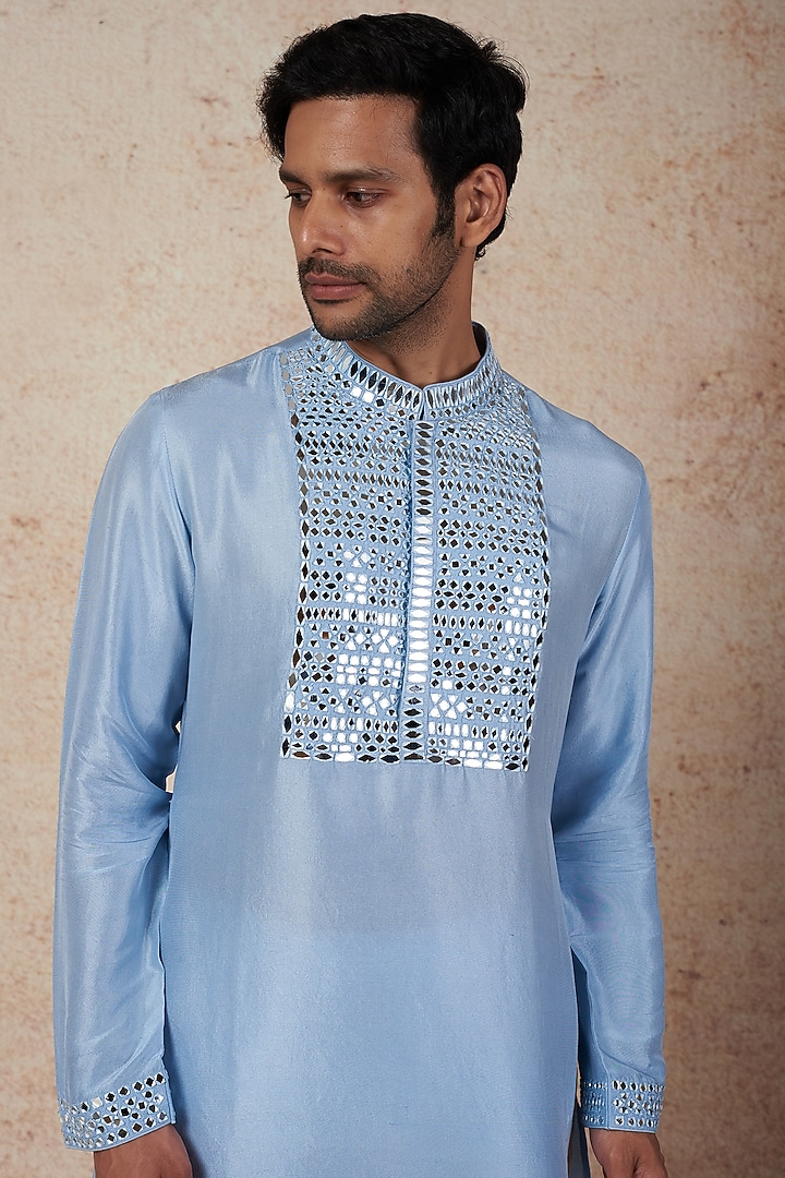 Powder Blue Embroidered Kurta Set by Seema Gujral Men at Pernia's Pop Up Shop