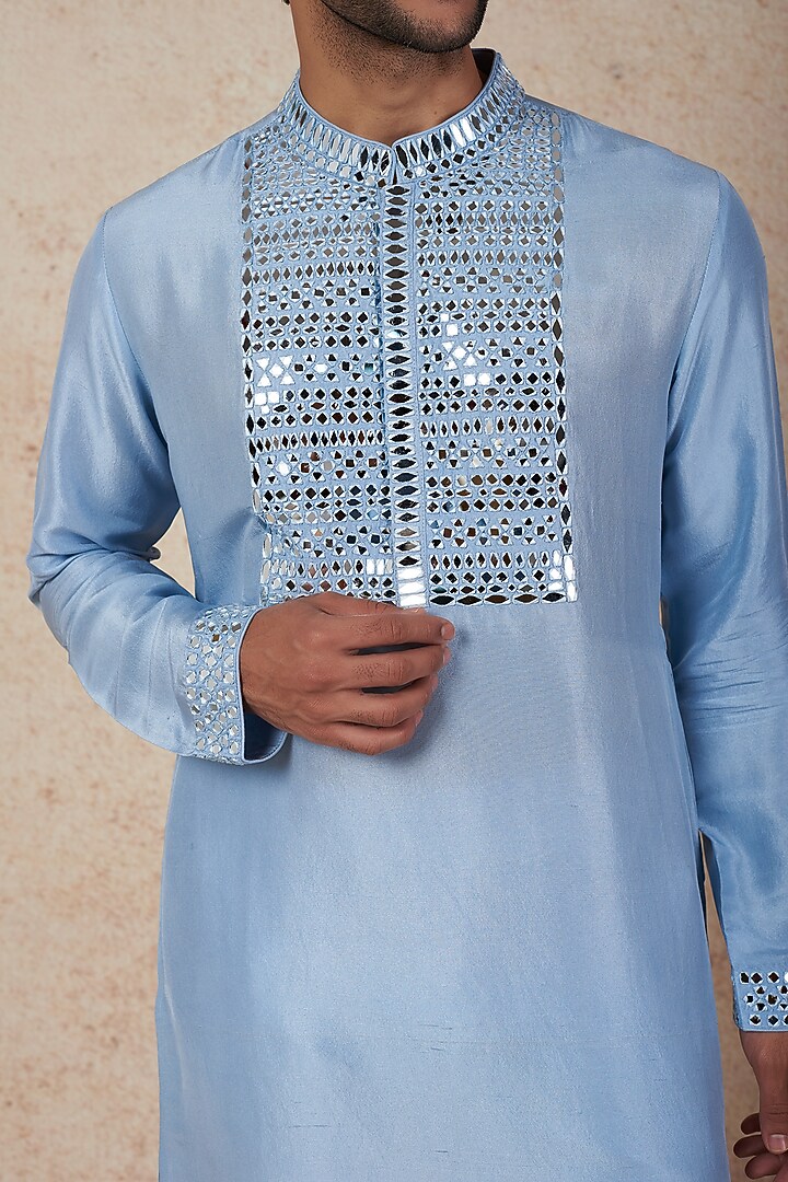 Powder Blue Embroidered Kurta Set by Seema Gujral Men at Pernia's Pop Up Shop