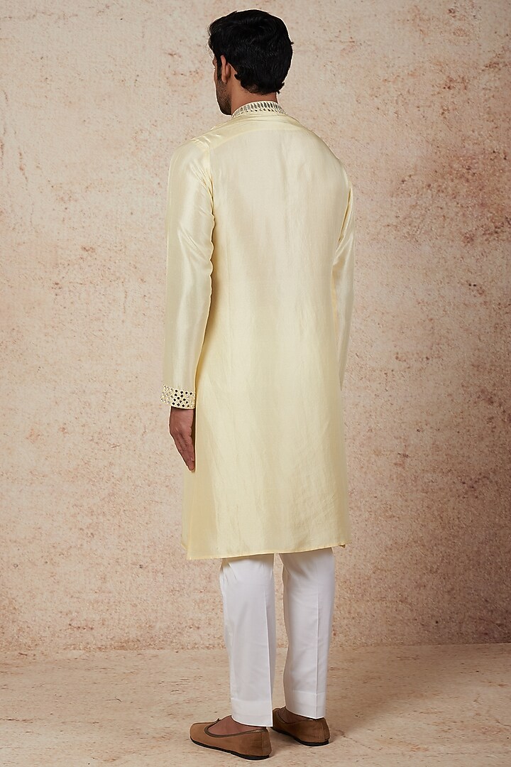Lime Dupion Silk Mirror Embroidered Kurta Set by Seema Gujral Men at Pernia's Pop Up Shop