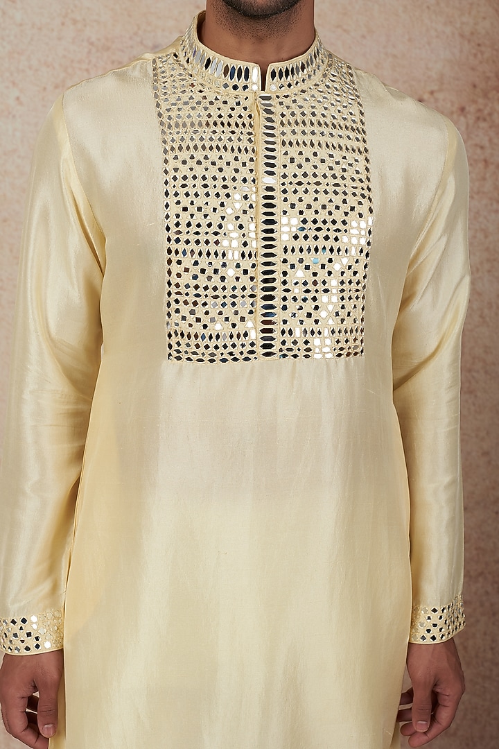 Lime Dupion Silk Mirror Embroidered Kurta Set by Seema Gujral Men at Pernia's Pop Up Shop