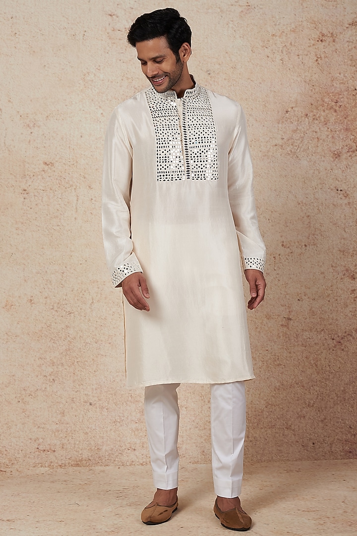 Ivory Embroidered Kurta Set by Seema Gujral Men