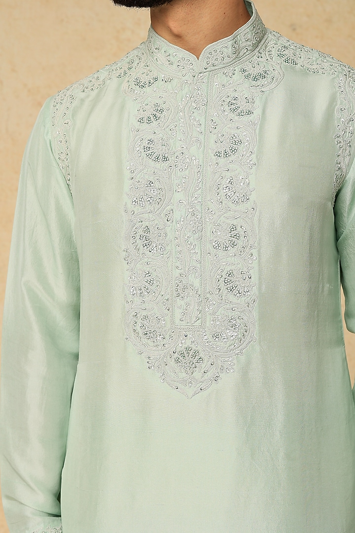 Ocean Green Silk Kiran Dori Embroidered Kurta Set by Seema Gujral Men at Pernia's Pop Up Shop