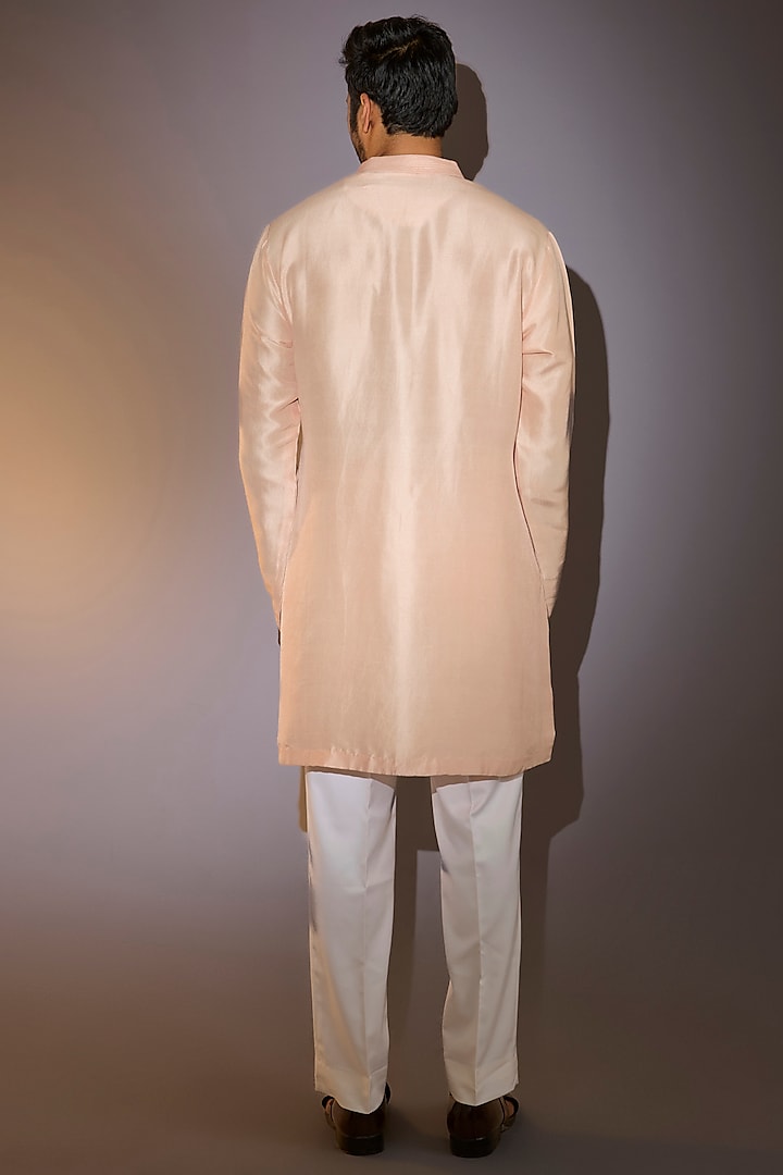 Peach Raw Silk Groom Sherwani Set by Seema Gujral Men at Pernia's Pop Up Shop