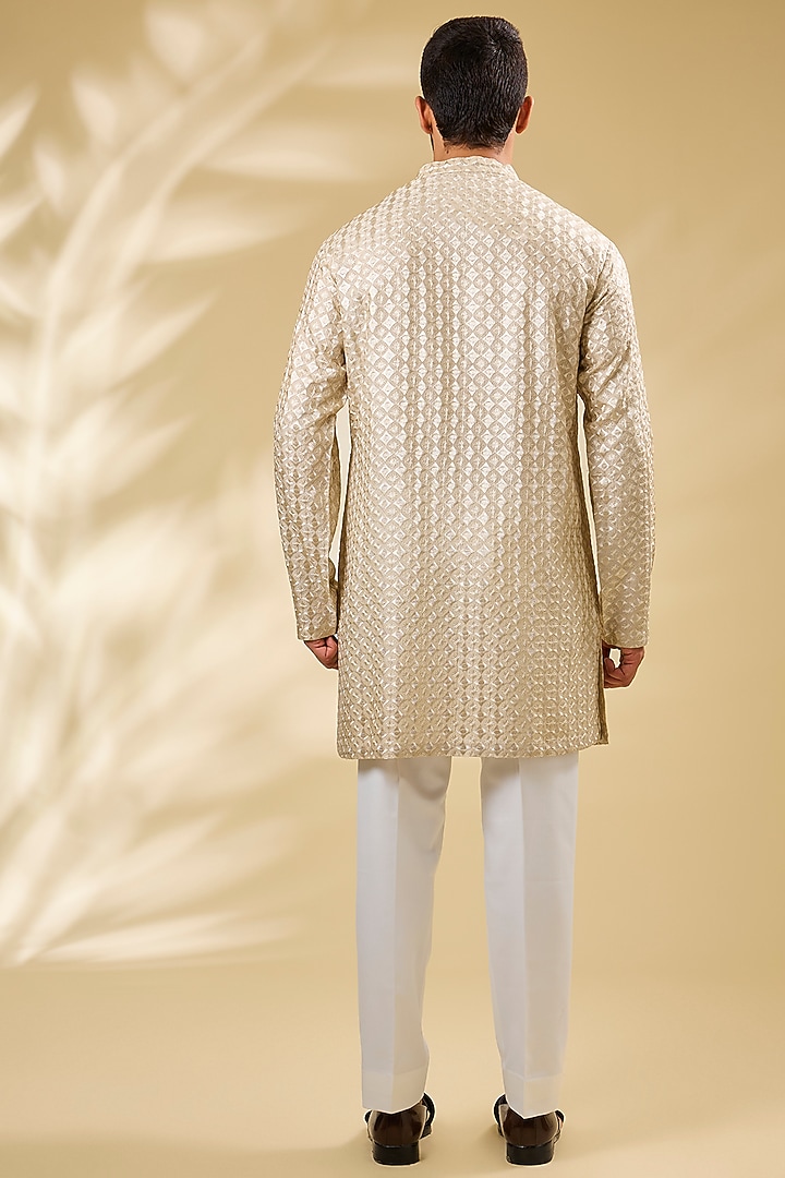 Nude-Colored Silk Indowestern Set by Seema Gujral Men at Pernia's Pop Up Shop