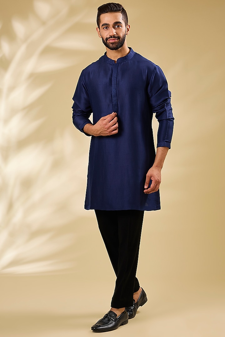 Blue Silk Thread Embroidered Groom Sherwani Set by Seema Gujral Men at Pernia's Pop Up Shop