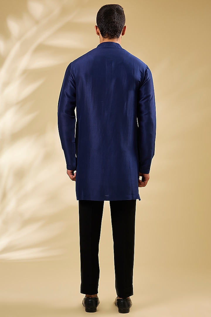 Blue Silk Thread Embroidered Groom Sherwani Set by Seema Gujral Men at Pernia's Pop Up Shop