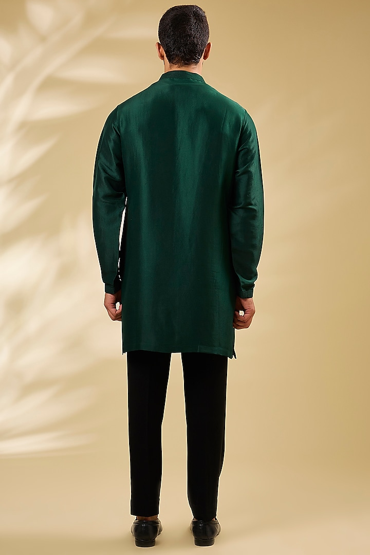 Green Silk Thread Embroidered Groom Sherwani Set by Seema Gujral Men at Pernia's Pop Up Shop