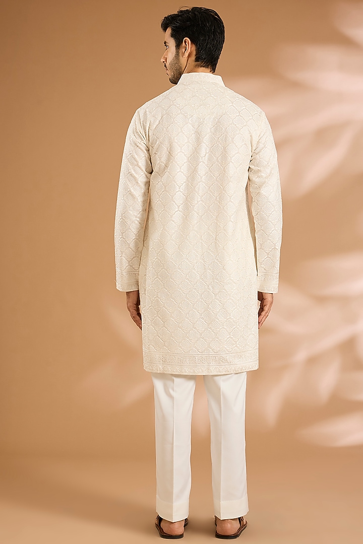 White Silk Kurta Set by Seema Gujral Men at Pernia's Pop Up Shop