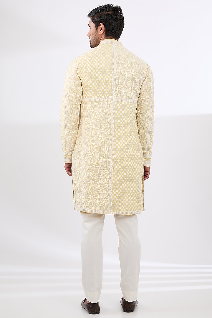 Beige Silk Dori Embroidered Kurta Set by Seema Gujral Men at Pernia's Pop Up Shop