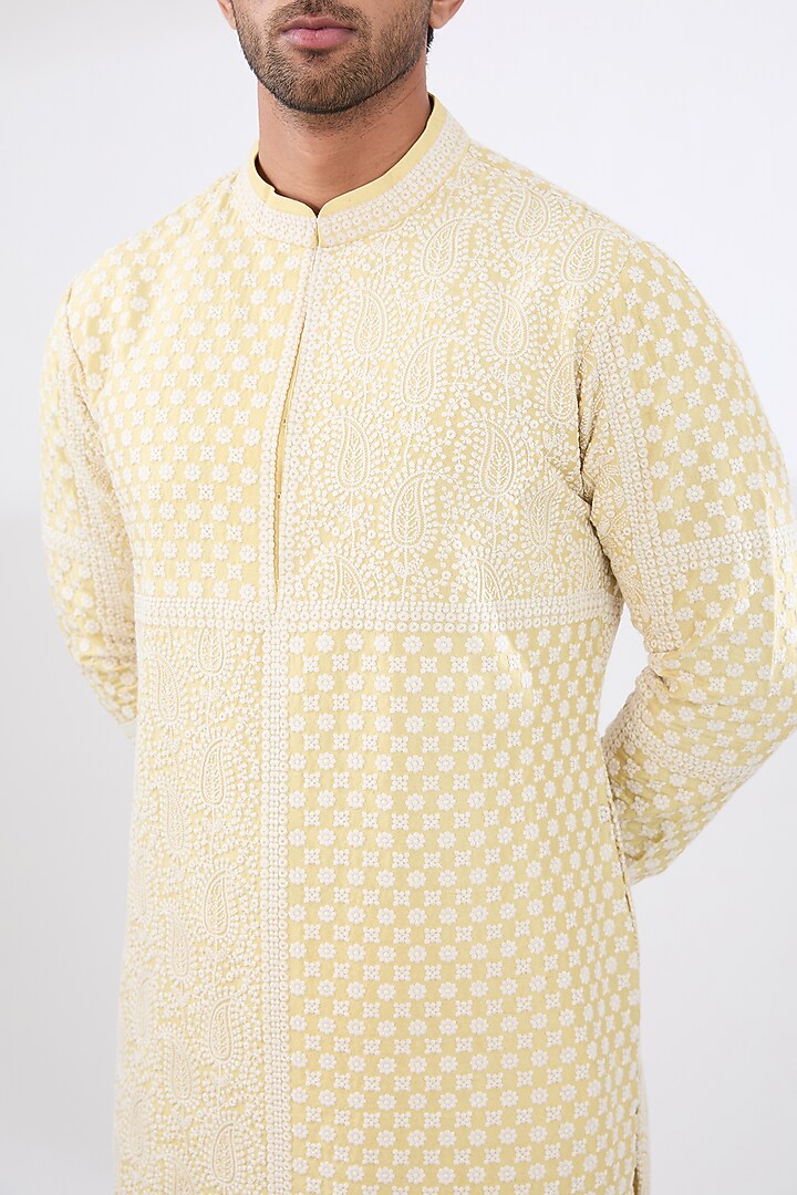 Beige Silk Dori Embroidered Kurta Set by Seema Gujral Men at Pernia's Pop Up Shop