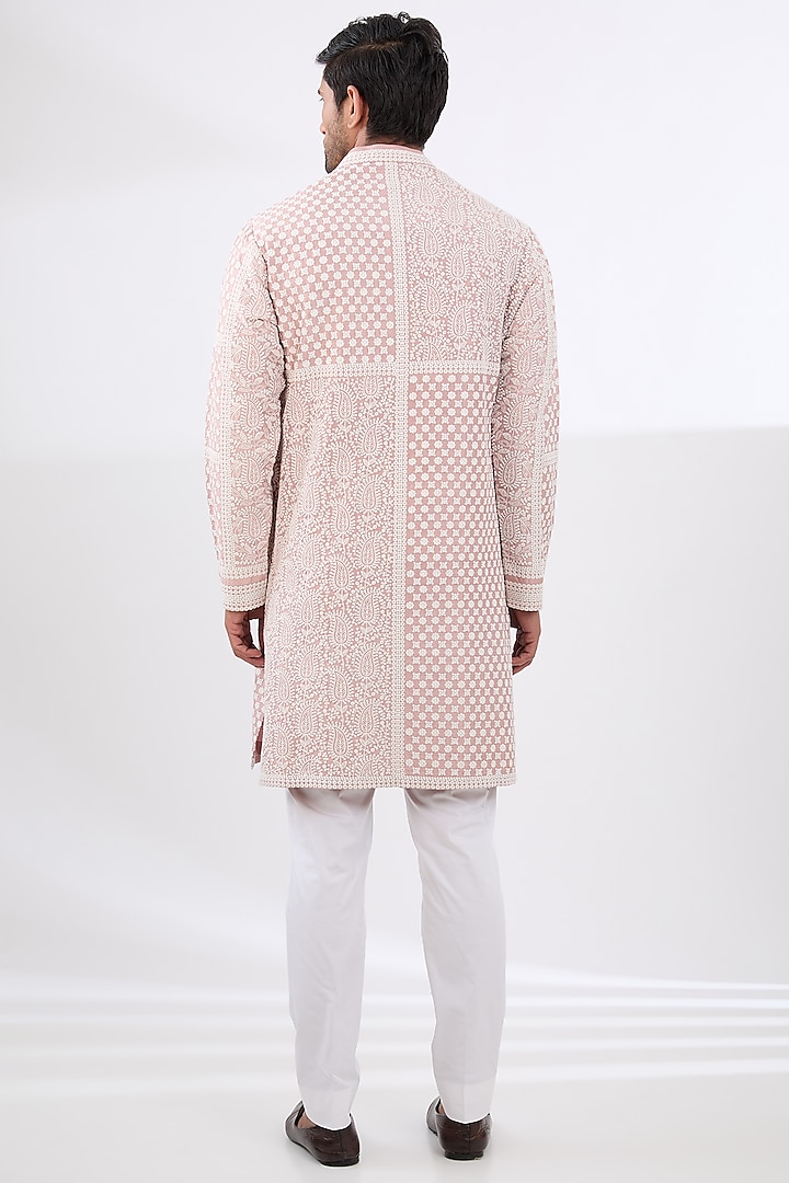 Pink Silk Embroidered Kurta Set by Seema Gujral Men at Pernia's Pop Up Shop