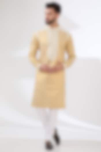 Ochre Yellow Silk Dori Embroidered Kurta Set by Seema Gujral Men at Pernia's Pop Up Shop