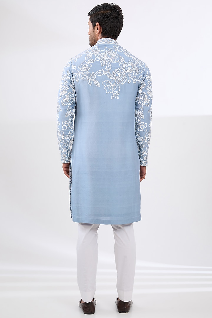 Blue Silk Dori Embroidered Kurta Set by Seema Gujral Men at Pernia's Pop Up Shop