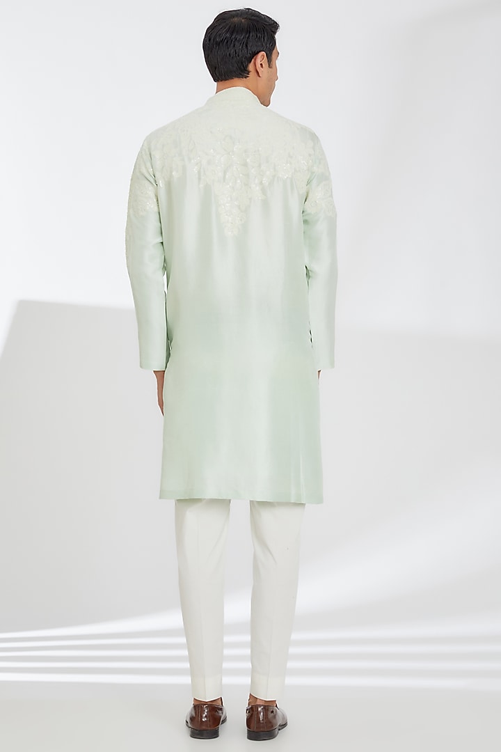 Mint Green Silk Embroidered Kurta Set by Seema Gujral Men at Pernia's Pop Up Shop