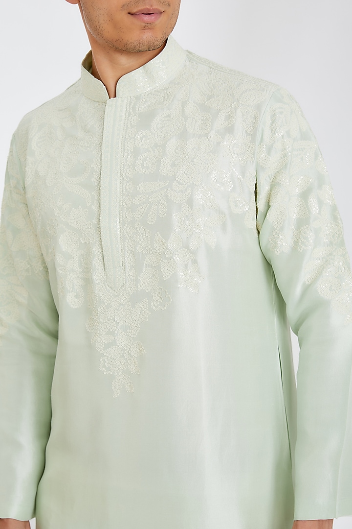 Mint Green Silk Embroidered Kurta Set by Seema Gujral Men at Pernia's Pop Up Shop