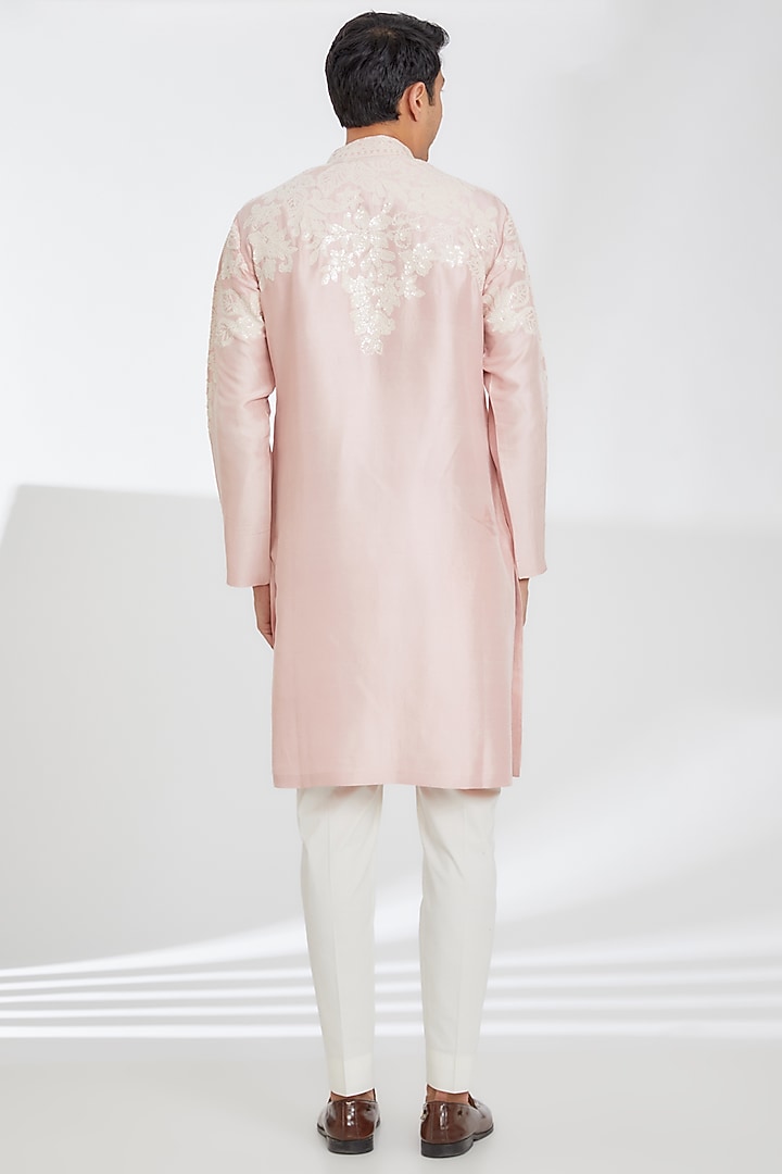 Rose Pink Silk Embroidered Kurta Set by Seema Gujral Men at Pernia's Pop Up Shop
