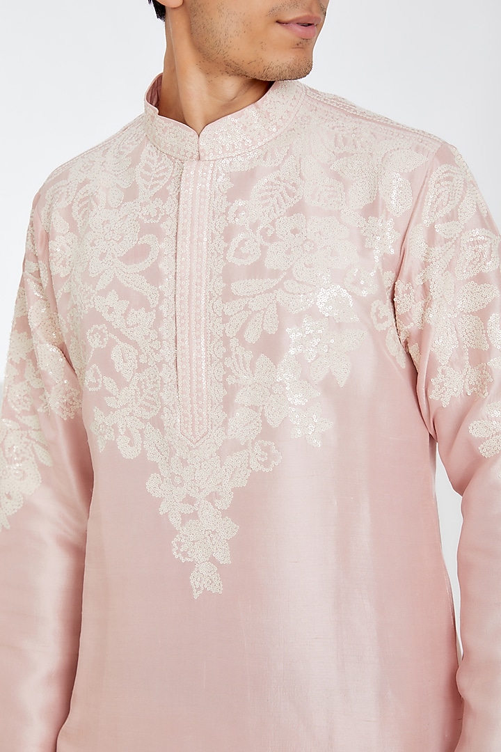 Rose Pink Silk Embroidered Kurta Set by Seema Gujral Men at Pernia's Pop Up Shop