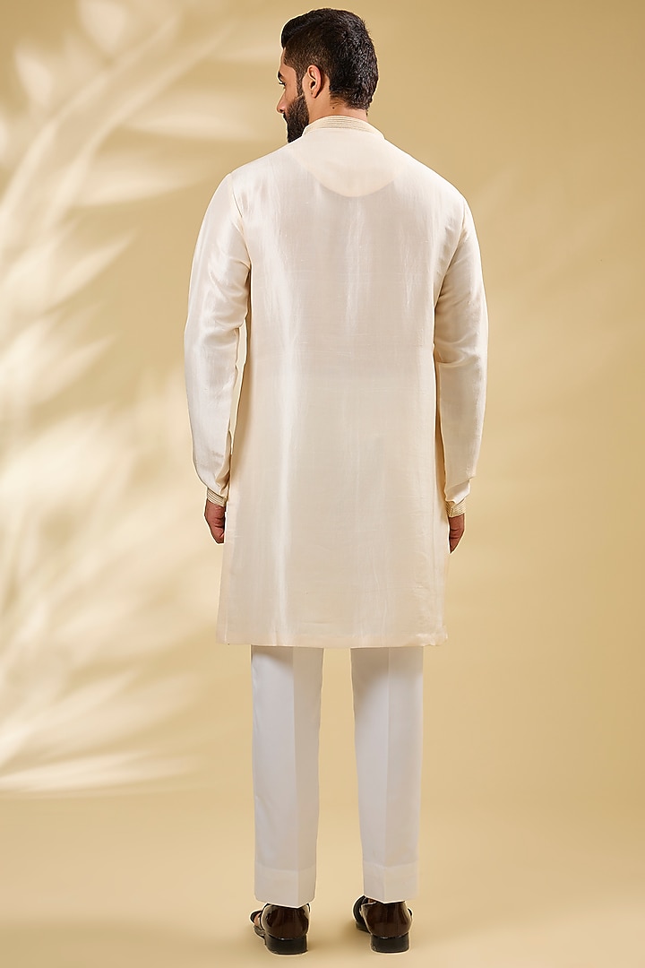Beige Silk Embroidered Groom Sherwani Set by Seema Gujral Men at Pernia's Pop Up Shop