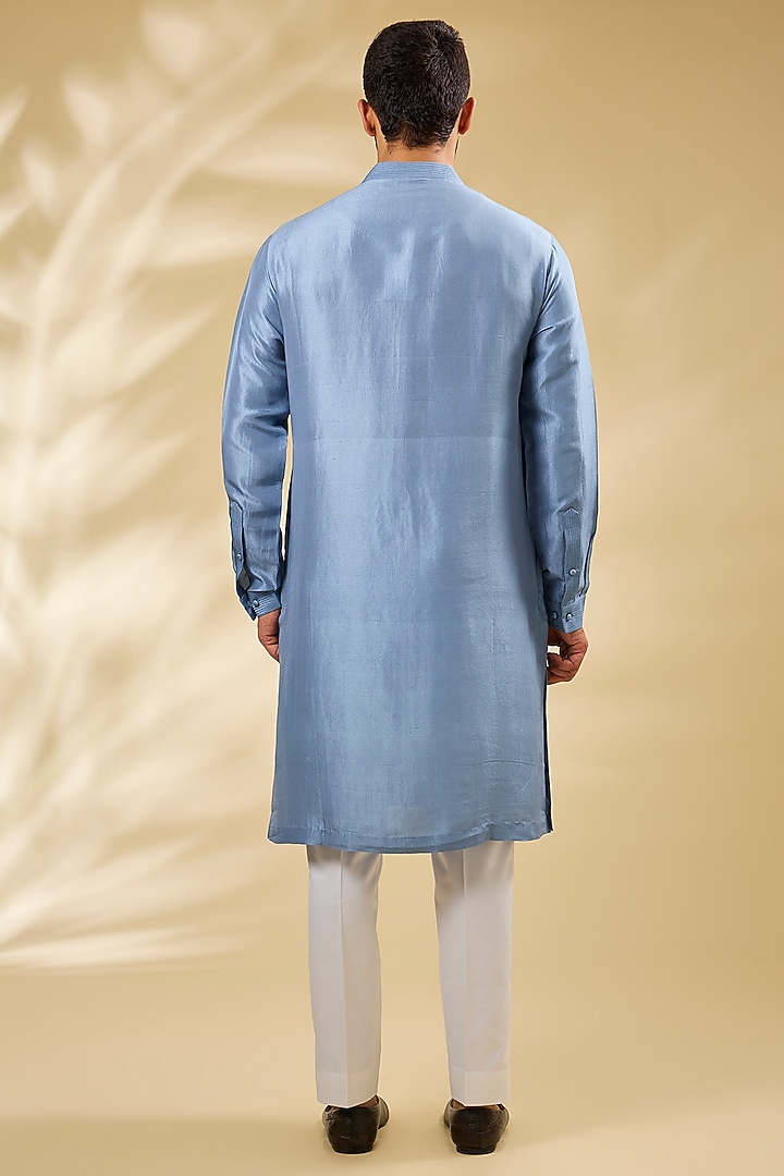 Blue Silk Embroidered Bundi Jacket Set by Seema Gujral Men at Pernia's Pop Up Shop