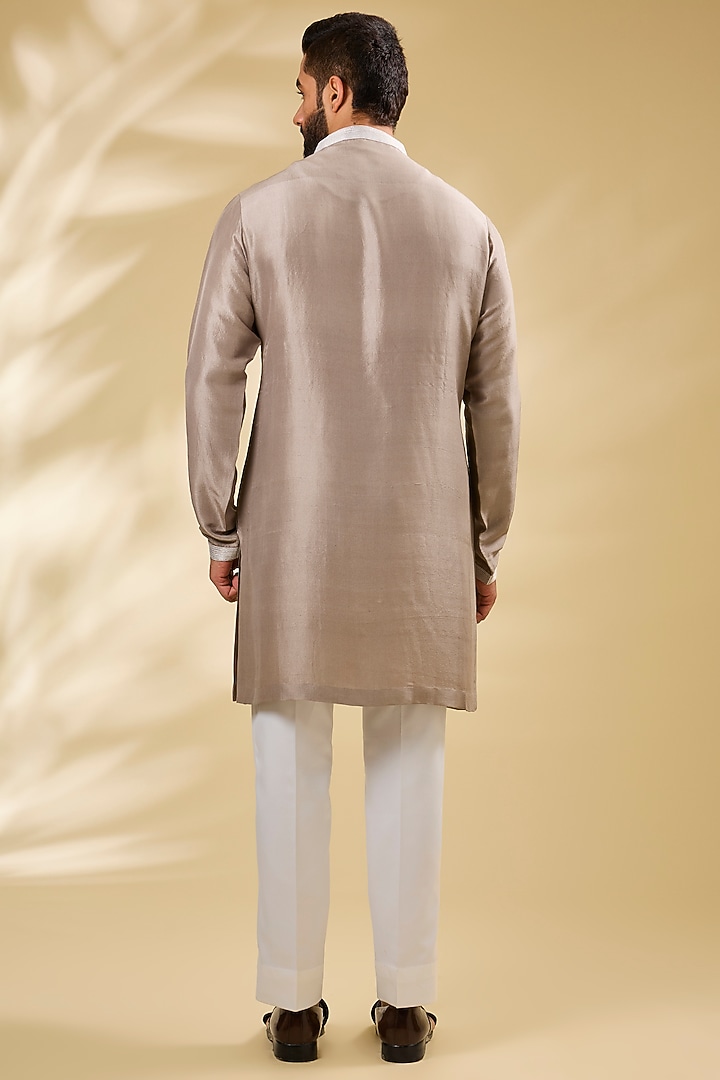 Beige Raw Silk Embroidered Groom Sherwani Set by Seema Gujral Men at Pernia's Pop Up Shop