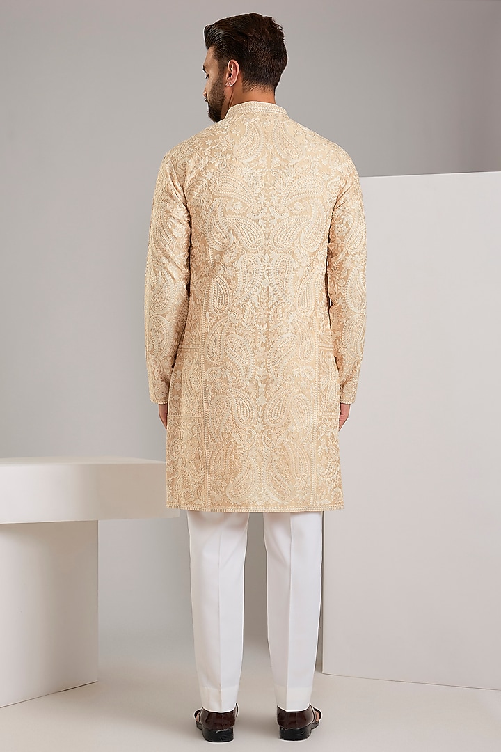 Cream Silk Kurta Set by Seema Gujral Men at Pernia's Pop Up Shop