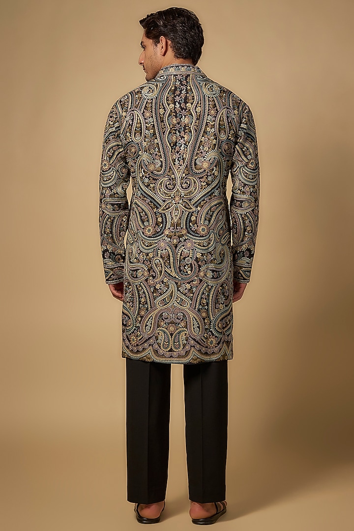 Black Silk Kurta Set by Seema Gujral Men at Pernia's Pop Up Shop