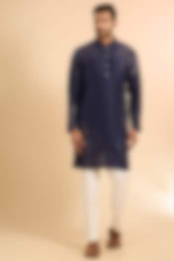 Midnight Blue Silk Kurta Set by Seema Gujral Men at Pernia's Pop Up Shop