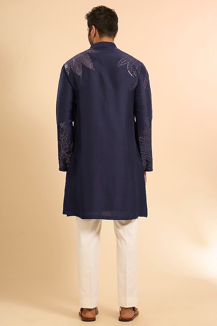 Midnight Blue Silk Kurta Set by Seema Gujral Men at Pernia's Pop Up Shop