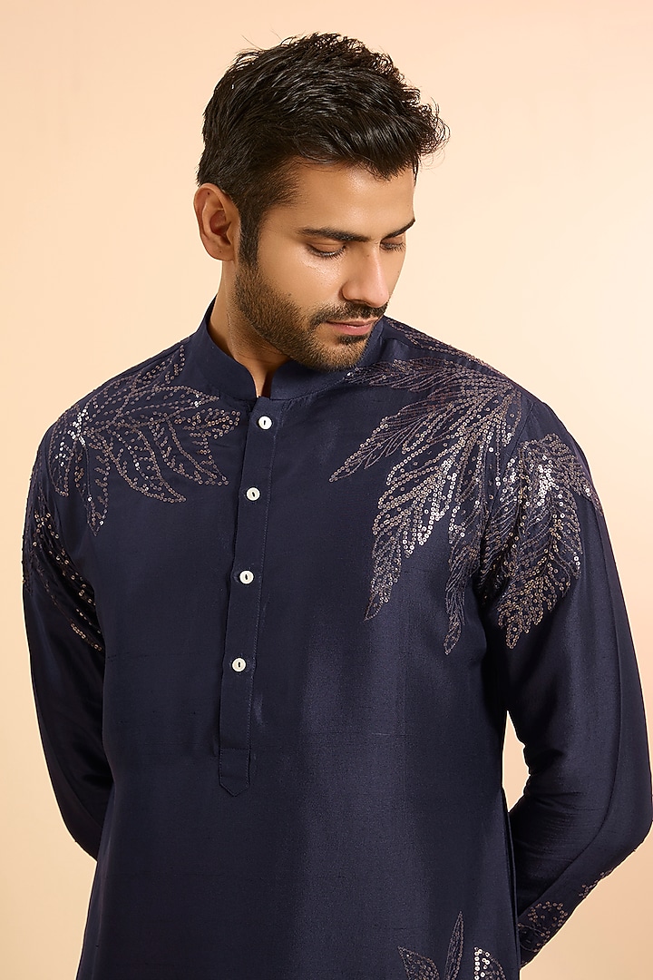 Midnight Blue Silk Kurta Set by Seema Gujral Men at Pernia's Pop Up Shop